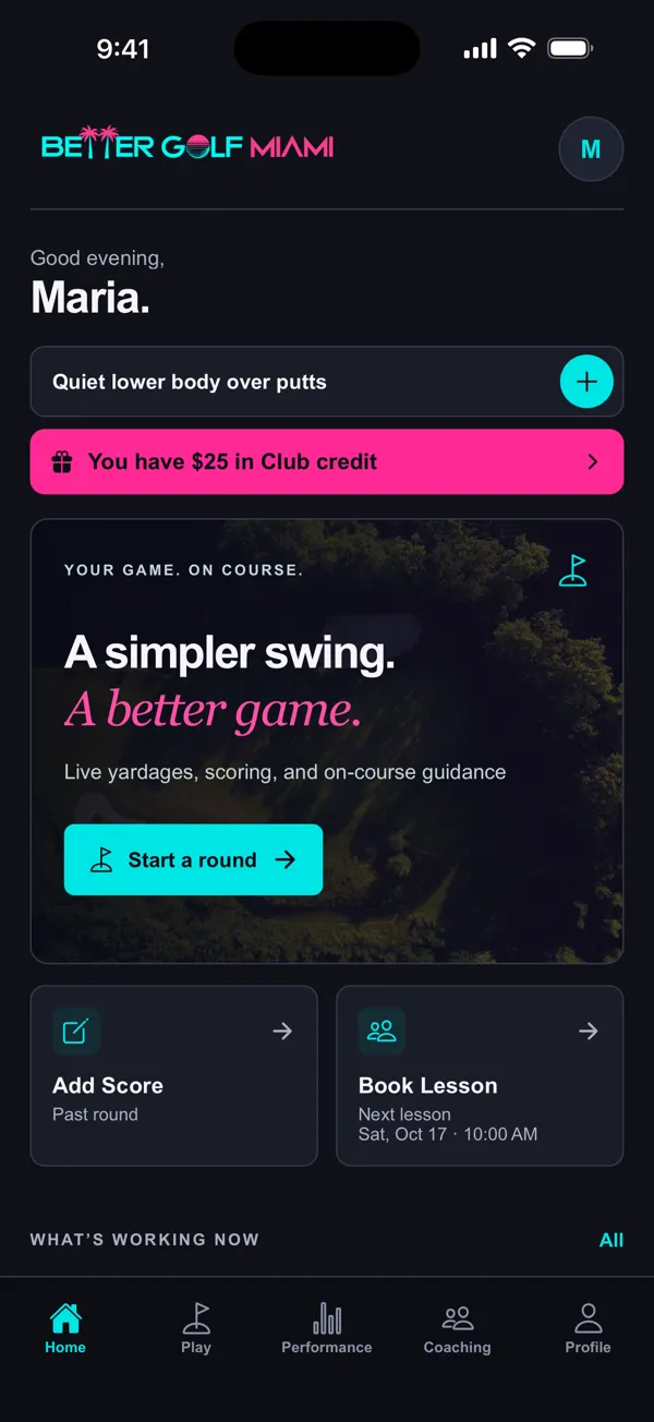 The app’s Home screen with a sample account
